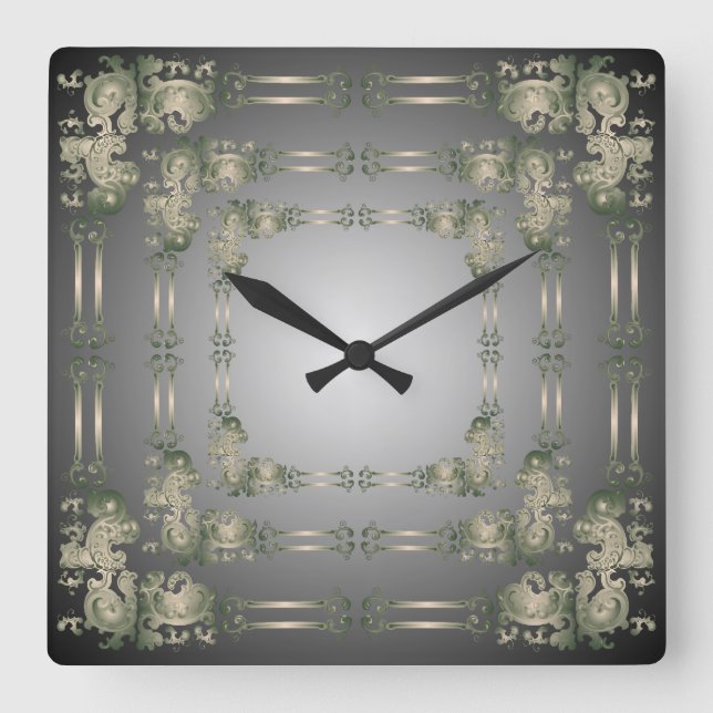 Sage and Gray Decorative Border Wall Clock Quadratische Wanduhr (Vorderseite)