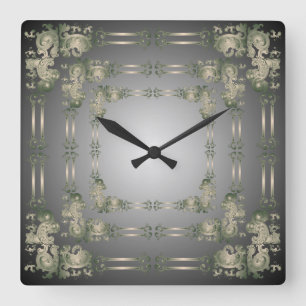 Sage and Gray Decorative Border Wall Clock Quadratische Wanduhr