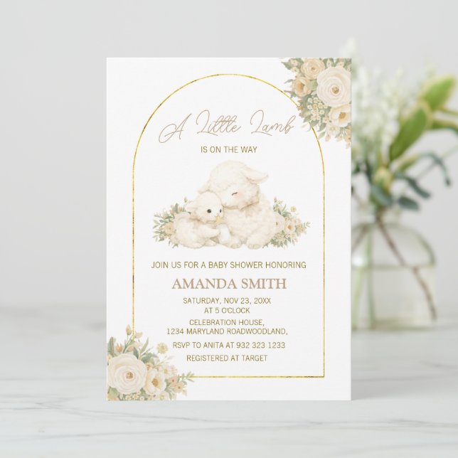 Sage and Ivory Little Lamb Baby Shower Invitation Einladung (Stehend Vorderseite)
