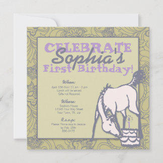 Sage and Lavender Pony Girls erster Geburtstag Einladung