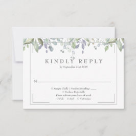 Sage and Lilac Greenerity Blumenzwiebelhochzeit RSVP Karte