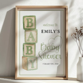 Sage Baby Blocks Baby Shower Welcome Poster