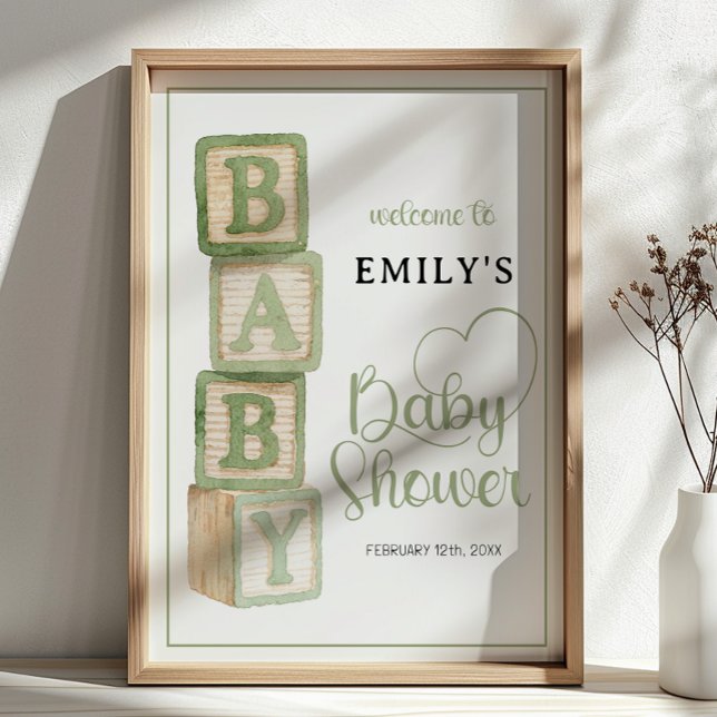 Sage Baby Blocks Baby Shower Willkommensposter Poster (Baby Shower Welcome Sign)