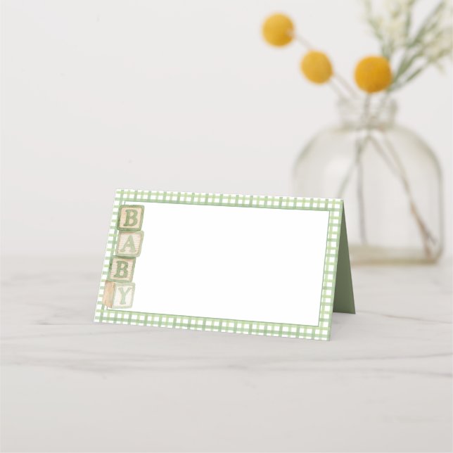 Sage Baby Blocks Blank Food & Favor Tent Cards Platzkarte (Vorderseite)