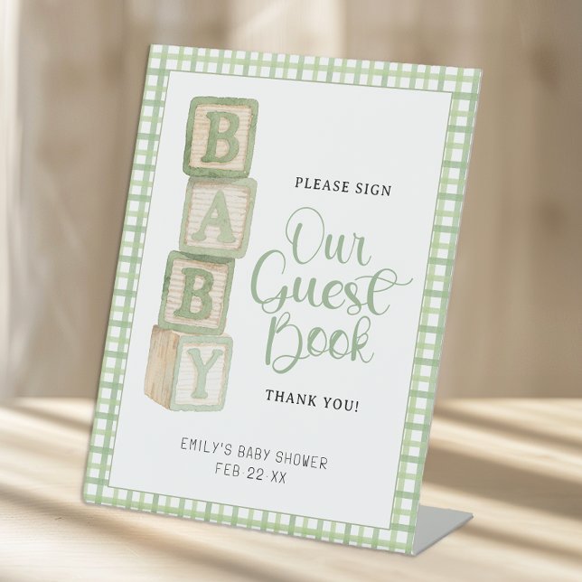Sage Baby Blocks Please Sign Our Guest Book Sign Sockelschild (Guest Book Sign)