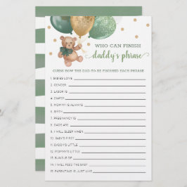 Sage Baby Shower Daddy's Phrase Game Teddy Bären