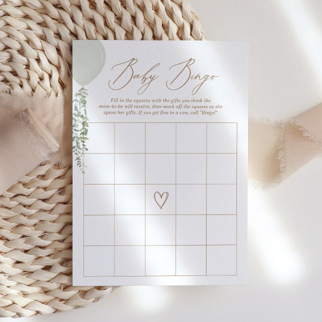 Sage Balloon Baby Shower Bingo Game Einladung (Von Creator hochgeladen)