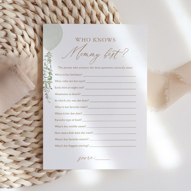 Sage Balloon, der Mommy Best Baby Shower Game kenn Einladung (Von Creator hochgeladen)