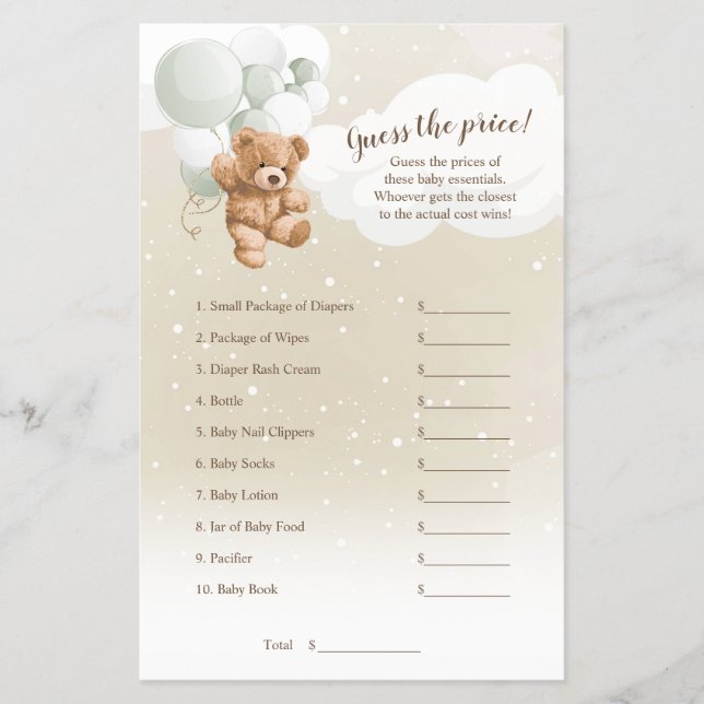 Sage Balloons Teddy Bären schätzen das Preisspiel Flyer (Vorne)