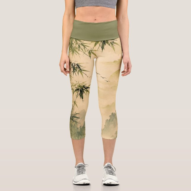 Sage Bambusnebel Capri Leggings (Vorderseite)