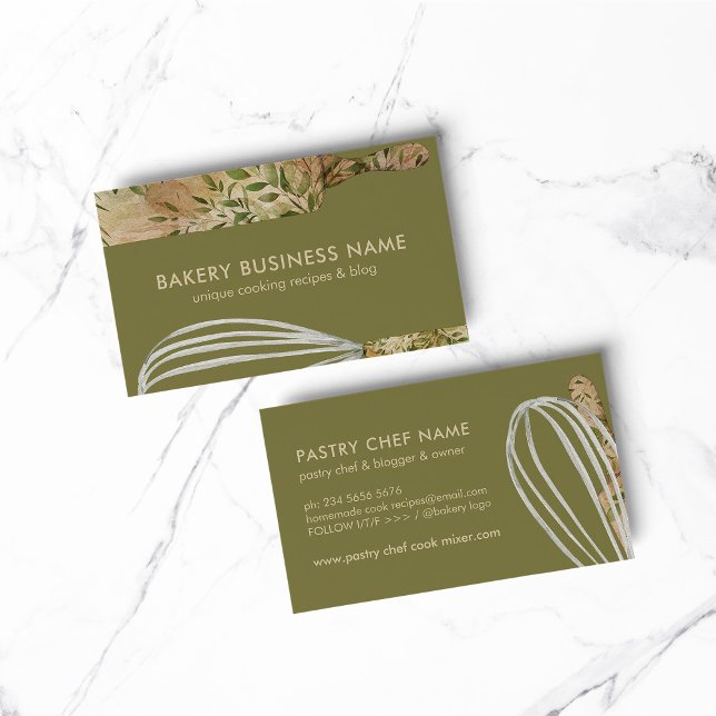 Sage Beige Koch Catering Cake Maker Rolling Button Visitenkarte (BAKERY PASTRY CHEF COOK CAKE event planner business)