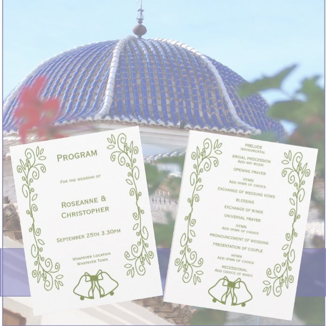 Sage Bells Scrollwork Design Wedding Programm (Sage bells scrollwork wedding program)