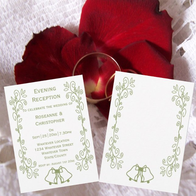 Sage Bells Scrollwork Hochzeitsempfang Einladung (Sage bells scrollwork wedding reception invite)