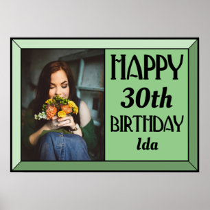 Sage Beveled Art Deco Geburtstags-Foto Poster