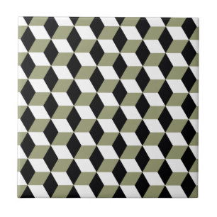 Sage Black & White 3D Cubes Pattern Fliese