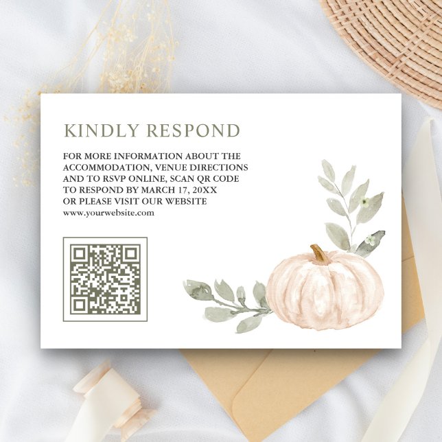 Sage Blätter White Pumpkin QR Code UAWG Wedding Begleitkarte (Von Creator hochgeladen)