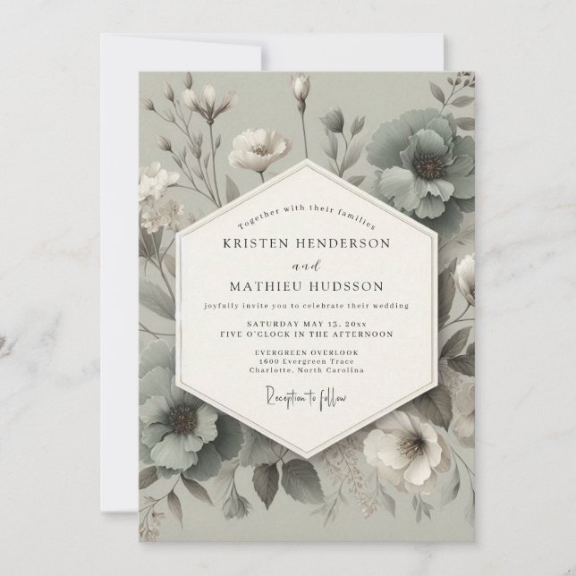 Sage Bloom Elegance Wedding Einladung (Vorderseite)