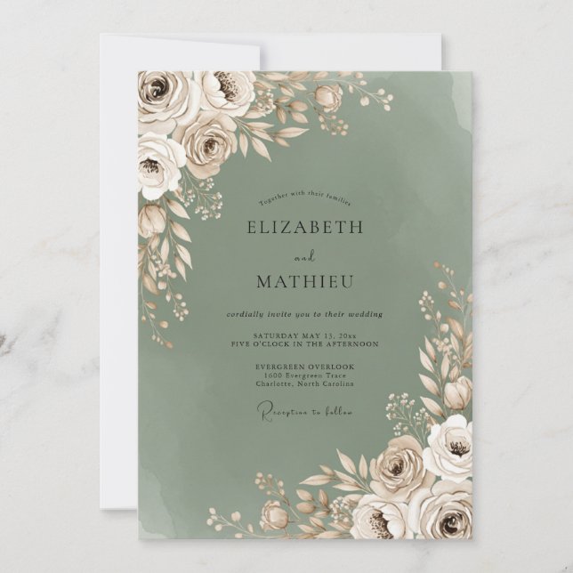 Sage Bloom Romantische Hochzeit Einladung (Vorderseite)