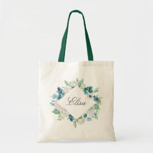 Sage Blue Blumen Brautjungfer Tote Bag Tragetasche
