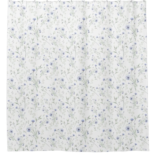 Sage Blue Watercolor Wildflower Duschvorhang (Vorderseite)