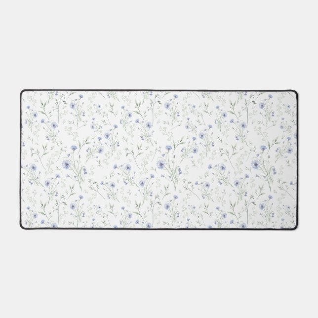 Sage Blue Watercolor Wildflower Floral Custom Name Schreibtischunterlage (Vorderseite)