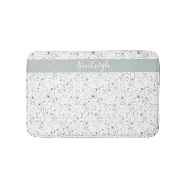 Sage Blue Watercolor Wildflower Monogram Name Badematte (Vorderseite)
