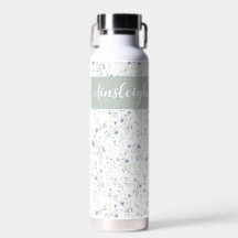Sage Blue Watercolor Wildflower Monogram Name