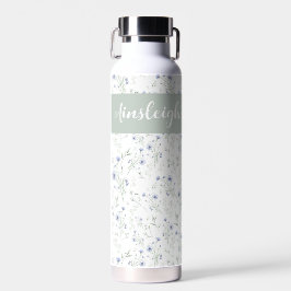 Sage Blue Watercolor Wildflower Monogram Name Trinkflasche