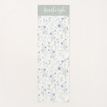 Sage Blue Watercolor Wildflower Monogram Name