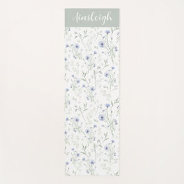 Sage Blue Watercolor Wildflower Monogram Name Yogamatte