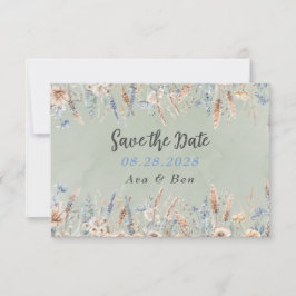 Sage Blue Wildblumen Hochzeitssache Speichern Sie Dankeskarte