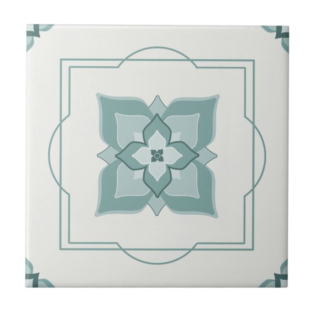 Sage-Blume Motif Line-Border-gezogenes Muster Fliese (Vorderseite)