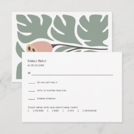 Sage & Blush Abstrakte Florale Hochzeitseinladung, RSVP Karte