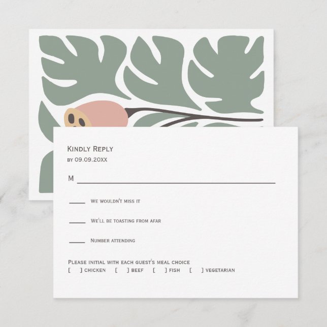 Sage & Blush Abstrakte Florale Hochzeitseinladung, RSVP Karte (Vorne/Hinten)