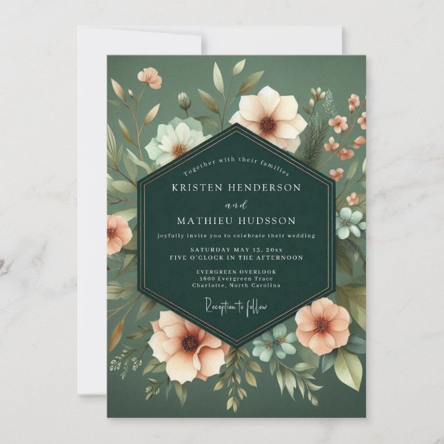 Sage Blush Chiaroscuro Wedding Einladung (Vorderseite)