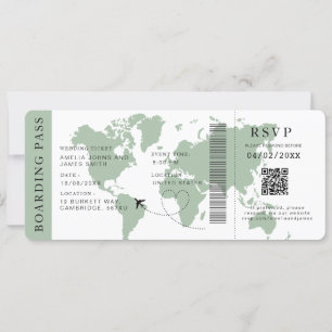 Sage Boarding Pass Hochzeit in Urlaubsort QR-Code Einladung