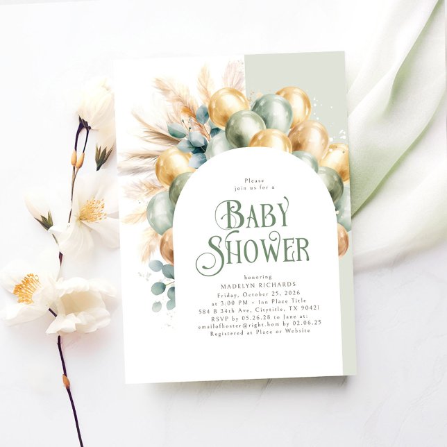 Sage Boho Arch Baby Shower Gender Neutral Einladung (Sage and Brown Baby Shower Invitations)