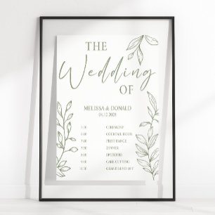 Sage Boho Blume Simple Wedding Program Zeitplan Poster