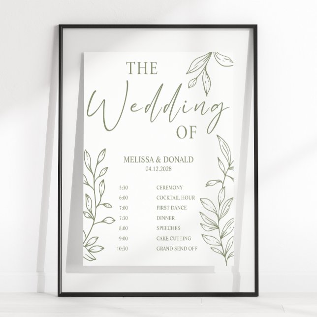Sage Boho Blume Simple Wedding Program Zeitplan Poster (Von Creator hochgeladen)
