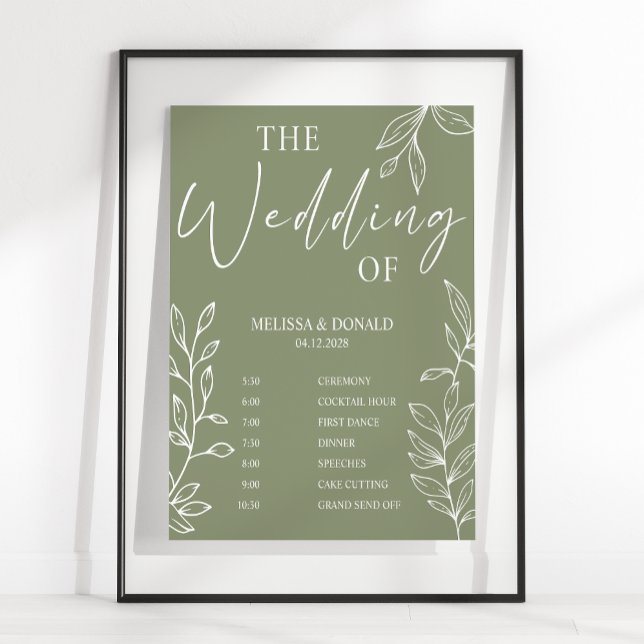 Sage Boho Blume Simple Wedding Program Zeitplan Poster (Von Creator hochgeladen)