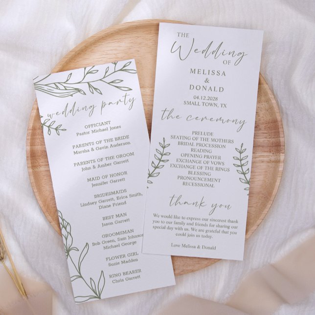 Sage Boho Blume Simple Wedding Programm (Von Creator hochgeladen)