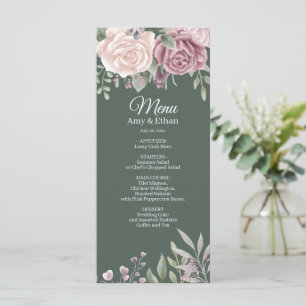 Sage Boho Dusty Rose Wasserfarben Blume Hochzeit Menükarte