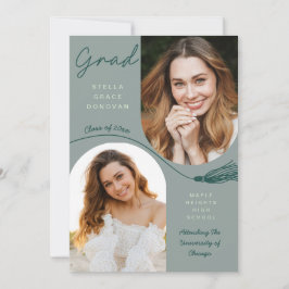 Sage Boho Tassel Grad Announcement with Photo Einladung
