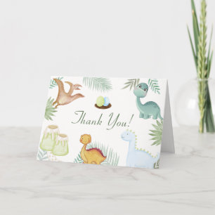 Sage Boho Vulkan Tropical Dinosaur Baby Shower Dankeskarte