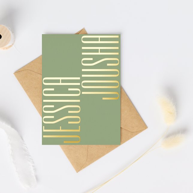 Sage Bold Names Script Ultra Modern Wedding Golden Folieneinladung (Von Creator hochgeladen)