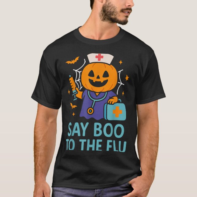 Sage Boo zu einem grippeähnlichen Halloween-Impfkü T-Shirt (Vorderseite)