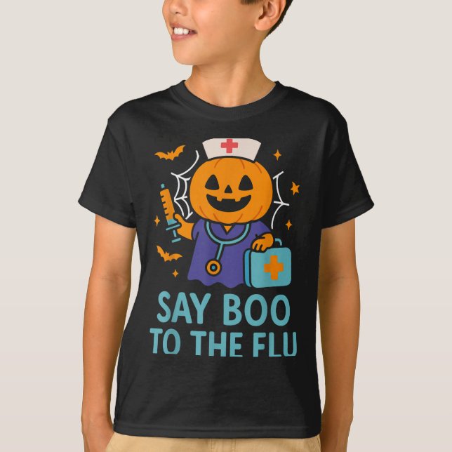 Sage Boo zu einem grippeähnlichen Halloween-Impfkü T-Shirt (Vorderseite)
