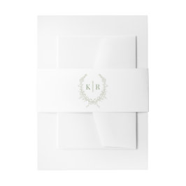 Sage Botaniacal & Ribbon Wappen Monogram Wedding Einladungsbanderole