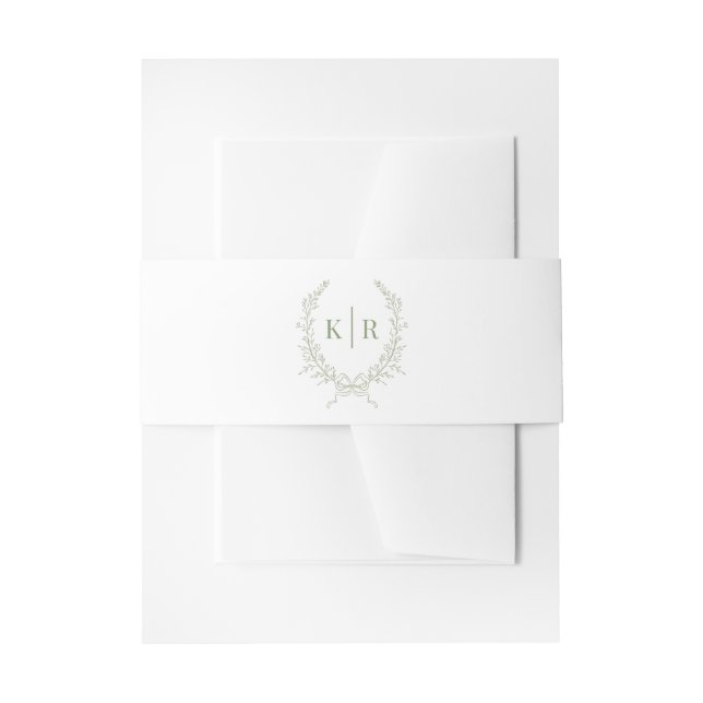Sage Botaniacal & Ribbon Wappen Monogram Wedding Einladungsbanderole (Vorderseite Beispiel)