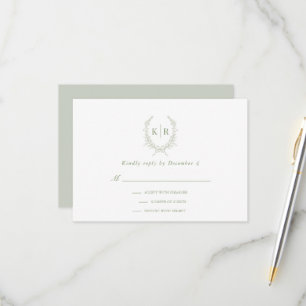 Sage Botaniacal & Ribbon Wappen Monogramm UAWG RSVP Karte